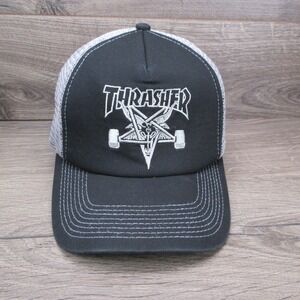 Thrasher Hat Cap Mens Snap Back Black Skate Goat Trucker Skater Goth Aesthetic